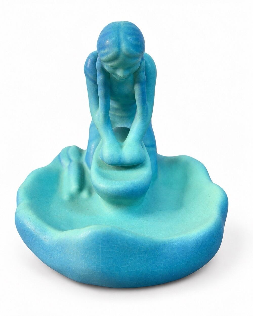 Vintage Van Briggle Ming Turquoise Indian Maiden Grinding Corn Art Pottery